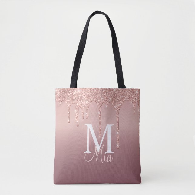 Trendy Rose Gold Glitter Monogram Personalized Tot Tote Bag (Front)