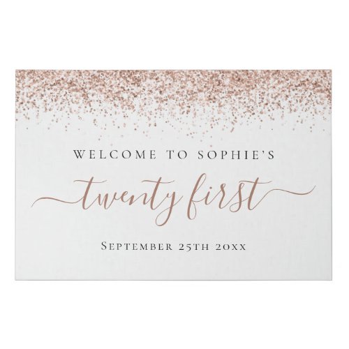 Trendy Rose Gold Glitter Name Welcome 21st Party Faux Canvas Print