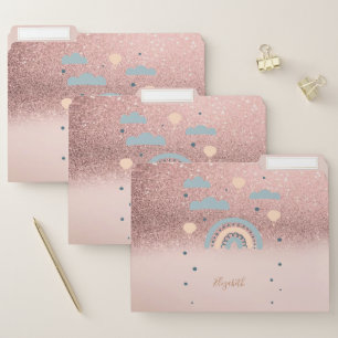 Trendy Rose Gold Glitter Ombre Rainbow Clouds File Folder