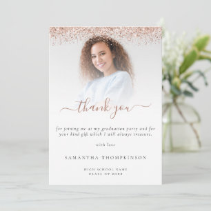Trendy Rose Gold Glitter Photo Graduation Thank You Card