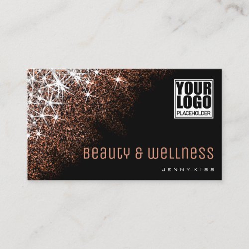 Trendy Rose Gold Glitter Professional Wellness Business Card