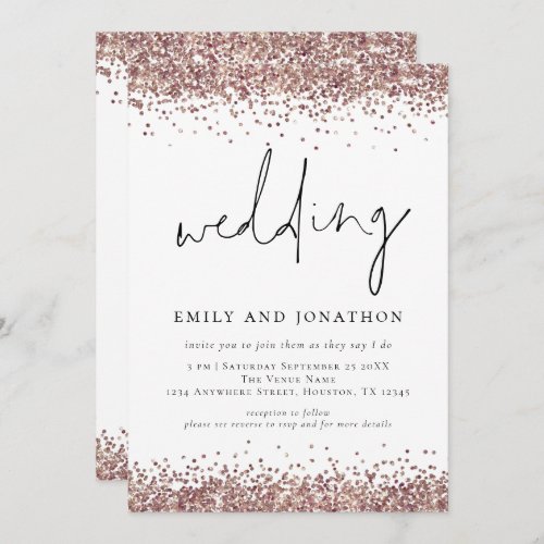 Trendy Rose Gold Glitter QR Code Wedding Invitation