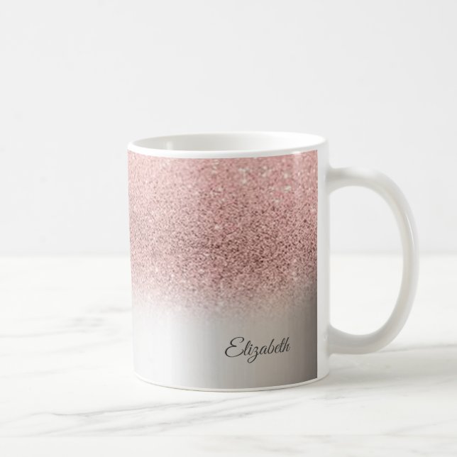 Trendy Rose Gold  Glitter,Silver - Personalized Coffee Mug (Right)