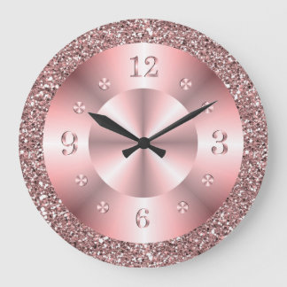 Trendy Rose Gold Glitter Sparkle Large Clock