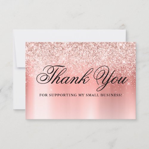 Trendy Rose Gold Glitter Sparkles Promo Code Thank You Card