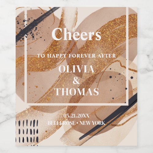 Trendy rose gold glitter terracotta abstract bold wine label