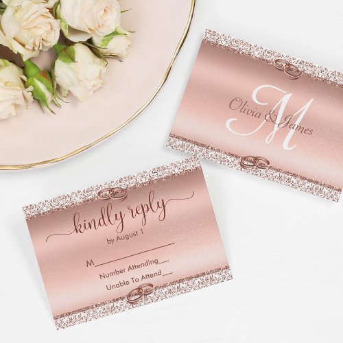 Trendy Rose Gold Glitter Wedding RSVP Card