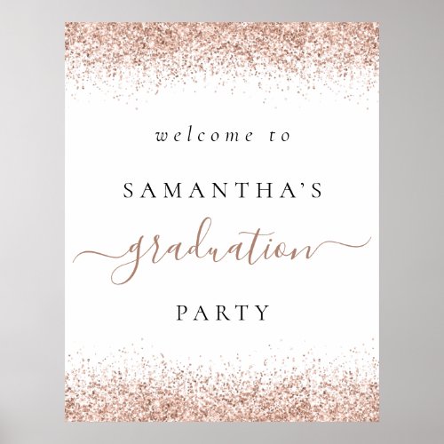Trendy Rose Gold Glitter Welcome Graduation Party Poster