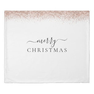 Trendy Rose Gold Glitter White Merry Christmas Duvet Cover