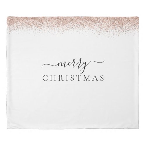 Trendy Rose Gold Glitter White Merry Christmas  Duvet Cover