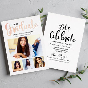 Trendy Rose Gold Graduate Multi Photo Party Foil Invitation