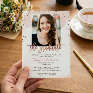 Trendy Rose Gold Graduate Photo Graduation Party Invitation