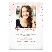 Trendy Rose Gold Graduate Photo Graduation Party Invitation