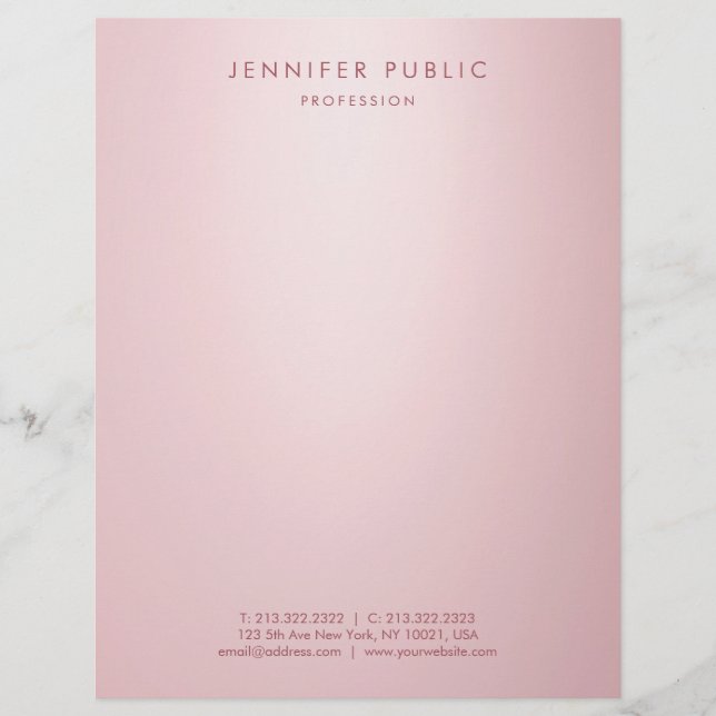 Trendy Rose Gold Minimalist Template Elegant Letterhead (Front)