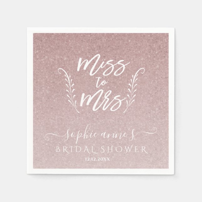 Trendy Rose Gold Miss To Mrs Bridal Shower Napkins (Front)