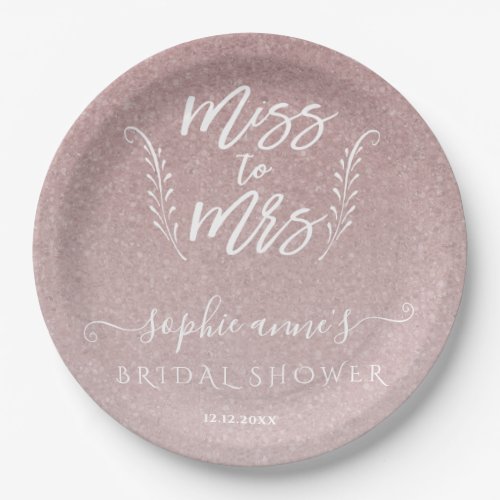 Trendy Rose Gold Miss To Mrs Bridal Shower Paper Plates