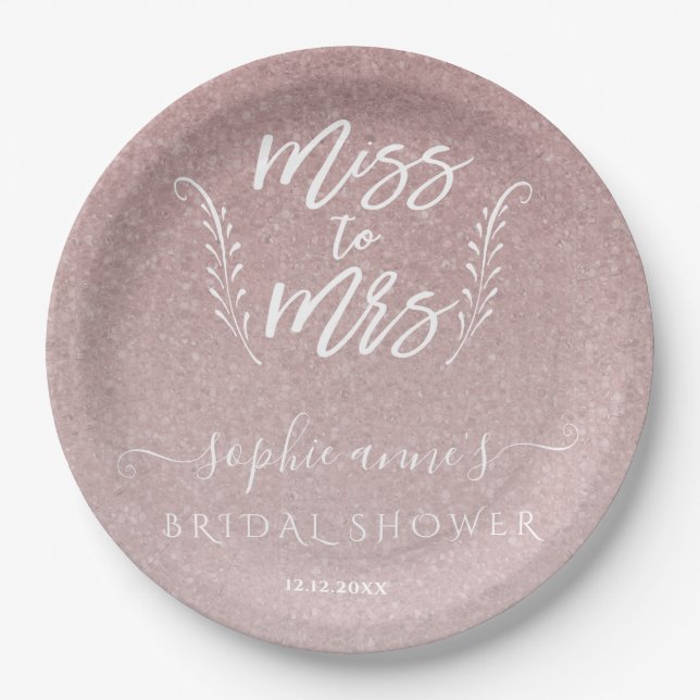Trendy Rose Gold Miss To Mrs Bridal Shower Paper Plates (Front)
