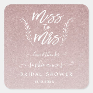 Trendy Rose Gold Miss To Mrs Bridal Shower Square Sticker