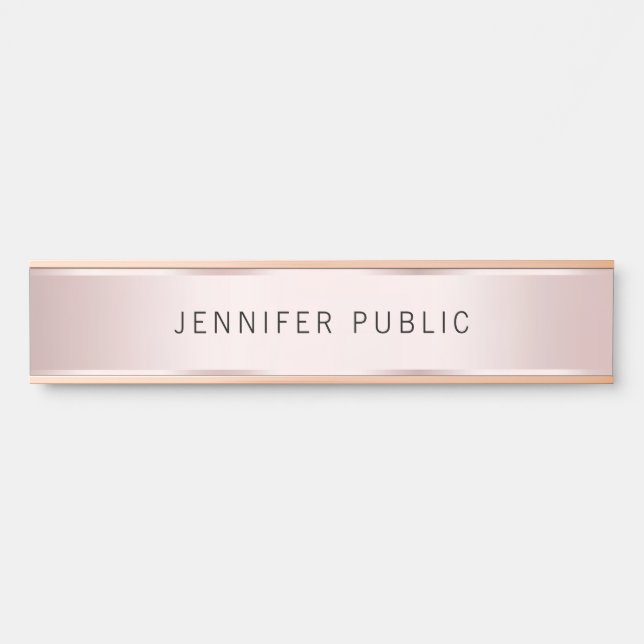 Trendy Rose Gold Modern Elegant Name Home House Door Sign (Front)