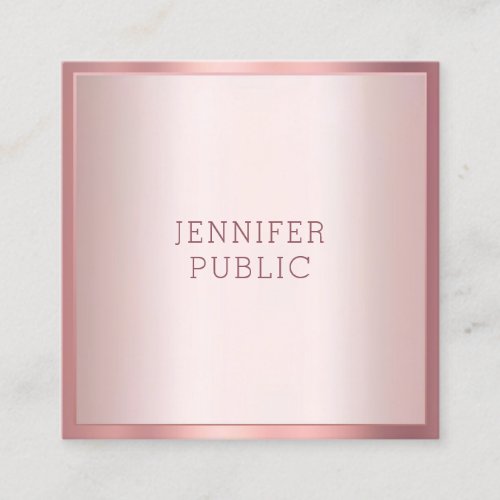 Trendy Rose Gold Modern Elegant Simple Template Square Business Card