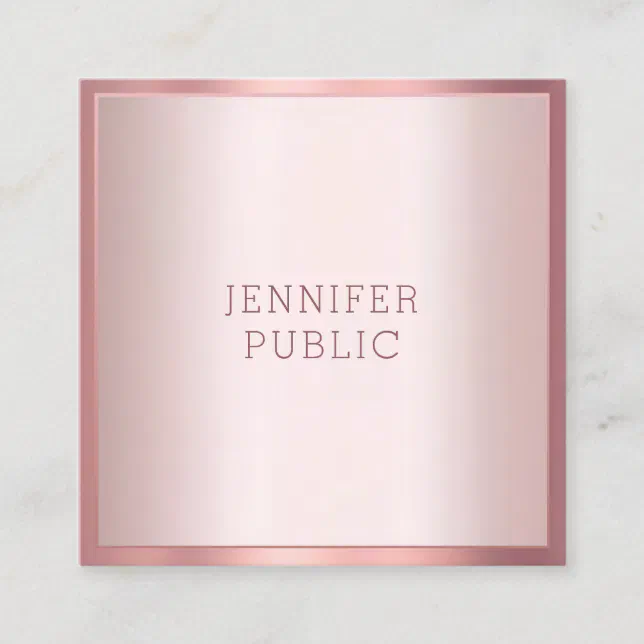 Trendy Rose Gold Modern Elegant Simple Template Square Business Card ...