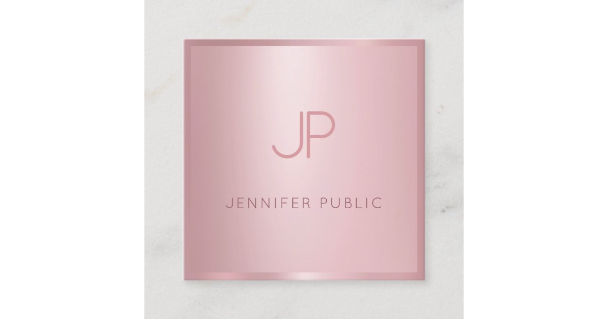 Trendy Rose Gold Modern Elegant Template Monogram Square Business Card ...
