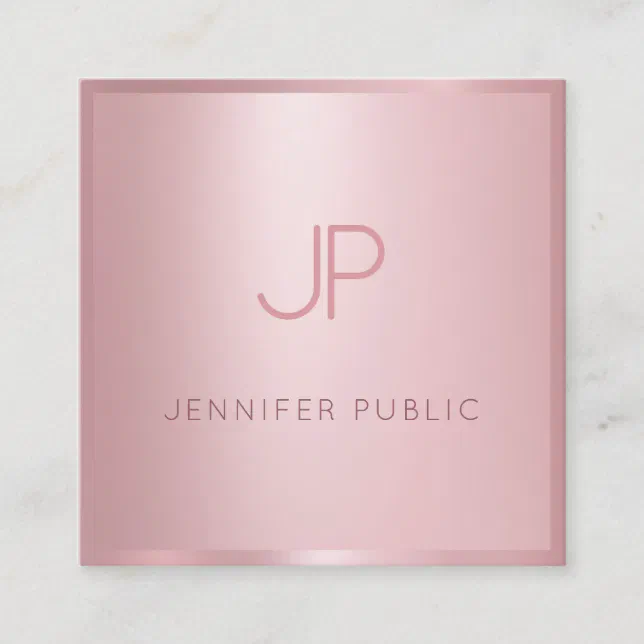 Trendy Rose Gold Modern Elegant Template Monogram Square Business Card ...