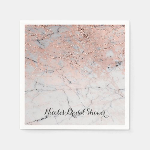 Trendy Rose Gold Modern Marble Glam Wedding Party Paper Napkins