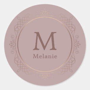 Trendy Rose Gold Monogram Elegant Template Classic Round Sticker