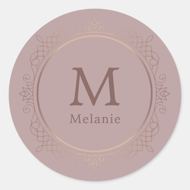 Trendy Rose Gold Monogram Elegant Template Classic Round Sticker (Front)