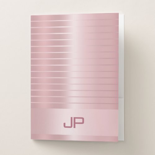 Trendy Rose Gold Monogram Modern Elegant Template Pocket Folder
