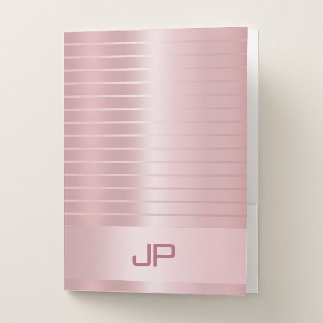 Trendy Rose Gold Monogram Modern Elegant Template Pocket Folder (Front)