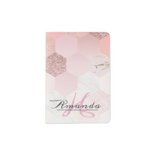 Trendy Rose Gold Monogram Passport Holder