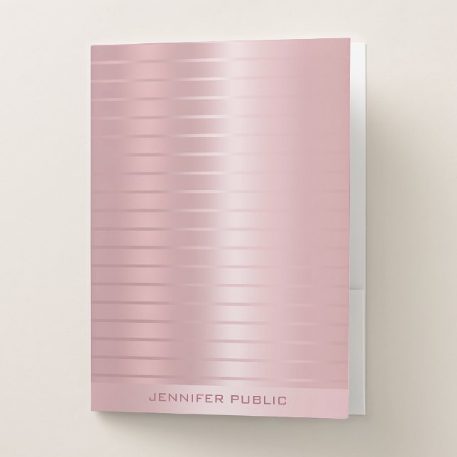 Trendy Rose Gold Monogrammed Template Modern Pocket Folder (Front)