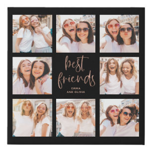 Trendy Rose Gold on Black   Best Friends Photo Faux Canvas Print