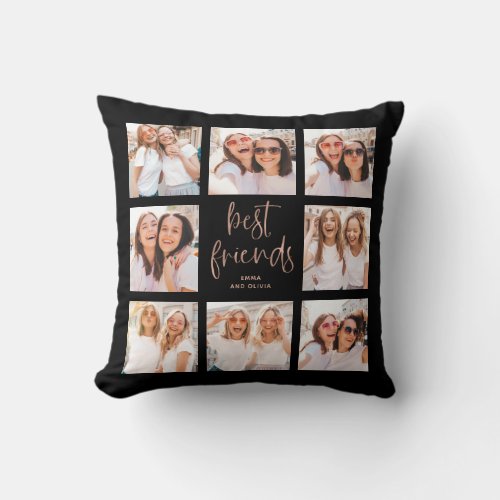 Trendy Rose Gold on Black  Best Friends Photo Throw Pillow