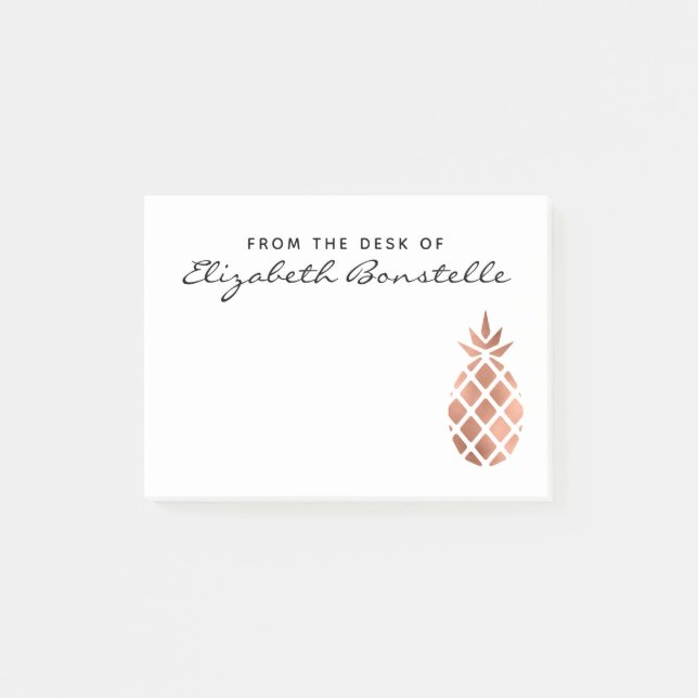 Trendy Rose Gold Pineapple Personalized Post-it Notes (Front)
