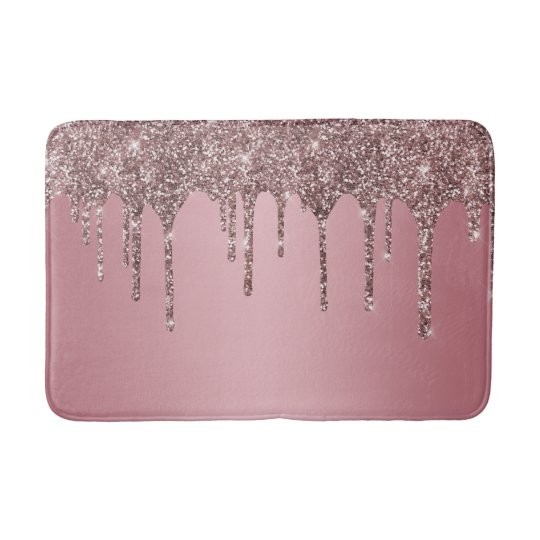 Trendy Rose Gold Pink Glitter Drips Sparkle Bath Mat
