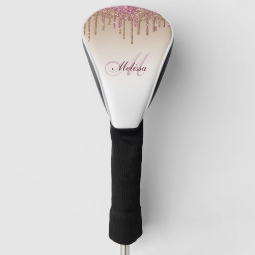 trendy rose gold purple glitter drips golf head cover