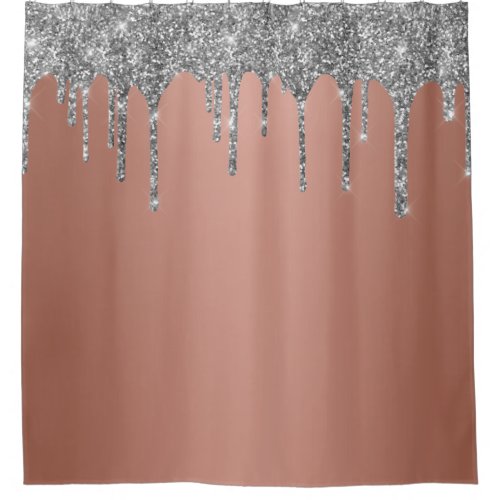 Trendy Rose Gold Silver Glitter Drips Sparkle Shower Curtain