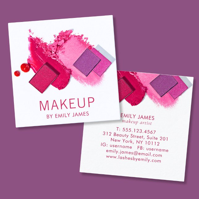 Trendy Rose Gold Silver Modern Chic Makup Artist Square Business Card (Creator Uploaded)