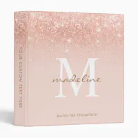 Pink Blush Gold Sparkle Confetti 3 Ring Binder, Zazzle