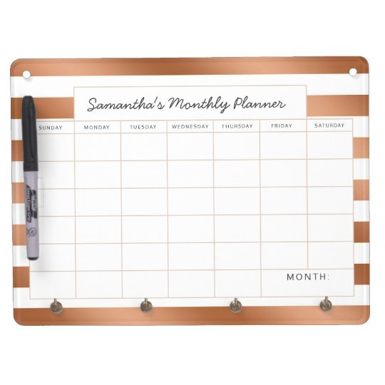 Trendy Rose Gold Stripes Monthly Planner Calendar Dry Erase Board With