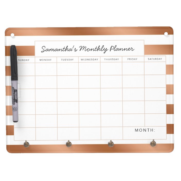 Trendy Rose Gold Stripes Monthly Planner Calendar Dry Erase