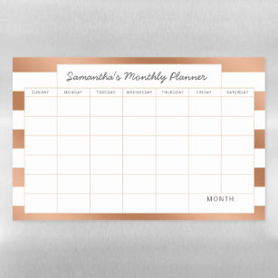 Trendy Rose Gold Stripes Monthly Planner Calendar Magnetic Dry Erase Sheet