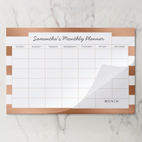 Trendy Rose Gold Stripes Monthly Planner Calendar Paper Pad