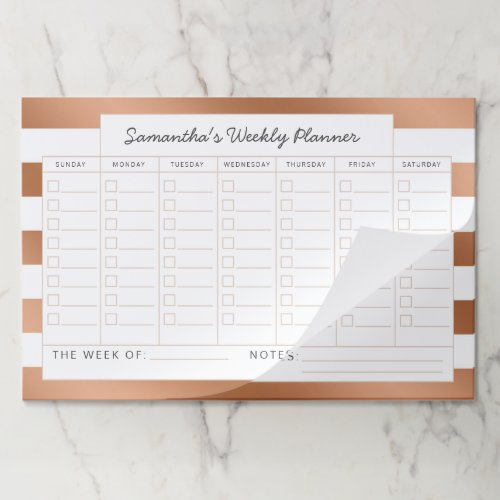 Trendy Rose Gold Stripes Weekly Planner Calendar Paper Pad