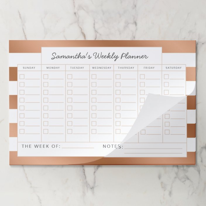 trendy rose gold stripes weekly planner calendar paper pad zazzlecom
