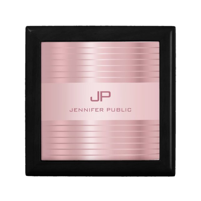 Trendy Rose Gold Template Monogrammed Modern Gift Box (Front)