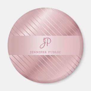Trendy Rose Gold Template Monogrammed Modern Magnet